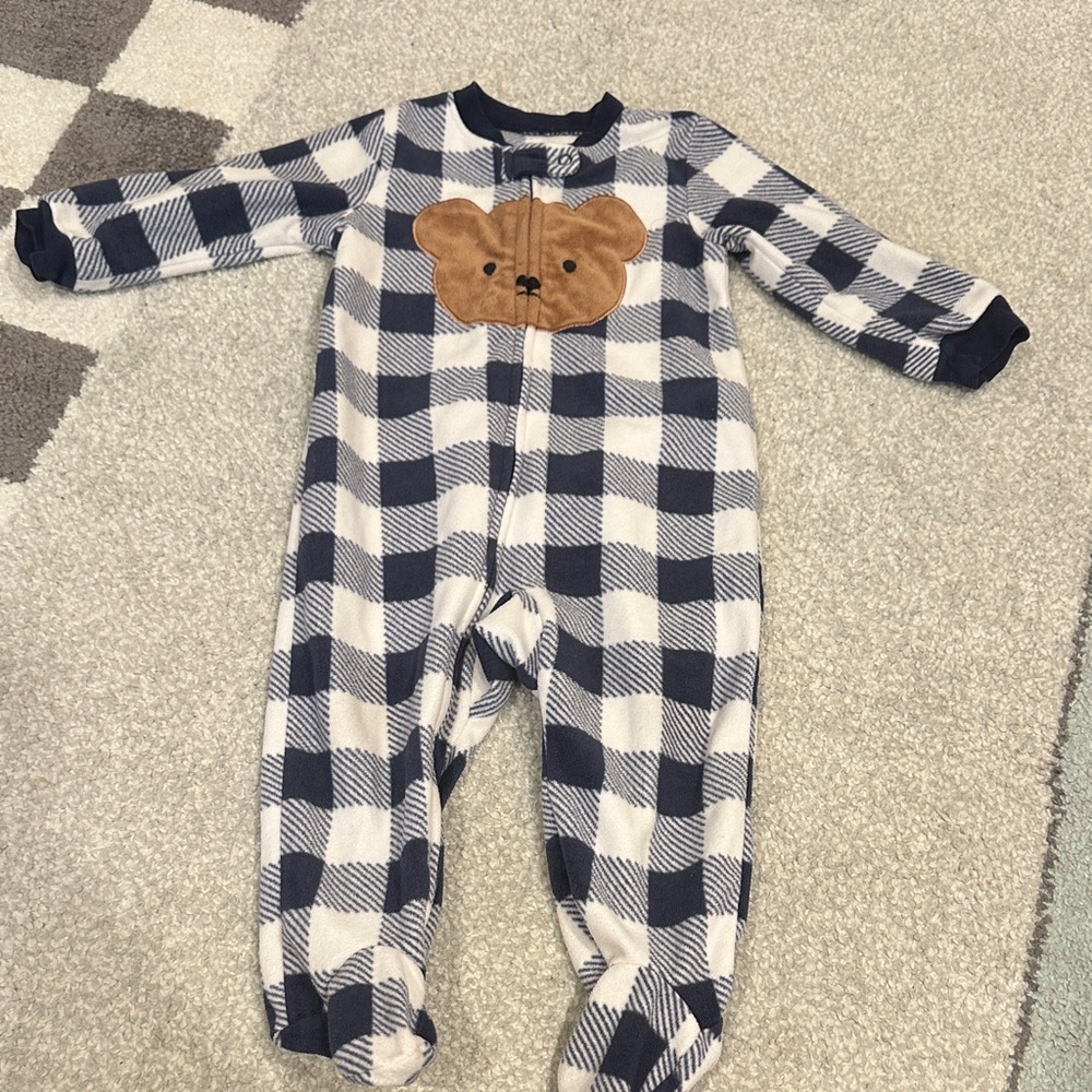 Plaid Bear Kids One Piece fleece footie